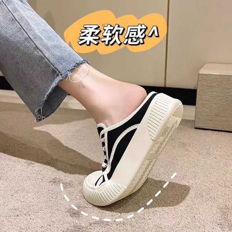 Churchf Churchf Flat Slippers Women 2024 Spring And Summer Autumn New Canvas Shoes Soft Sole Half Slippers Casual Sports Board Shoes Women