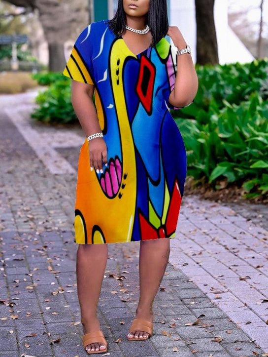 3d Abstract Print Plus Size Dress