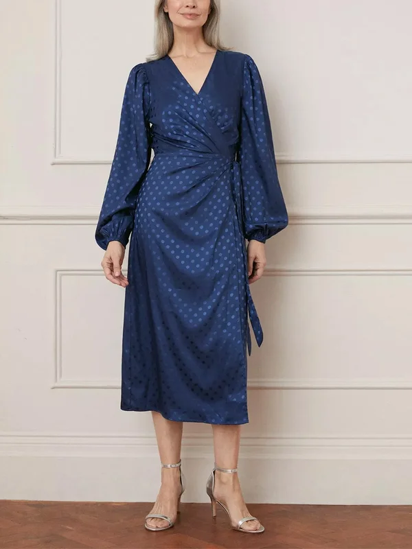 Jacquard Spot Wrap Midi Dress