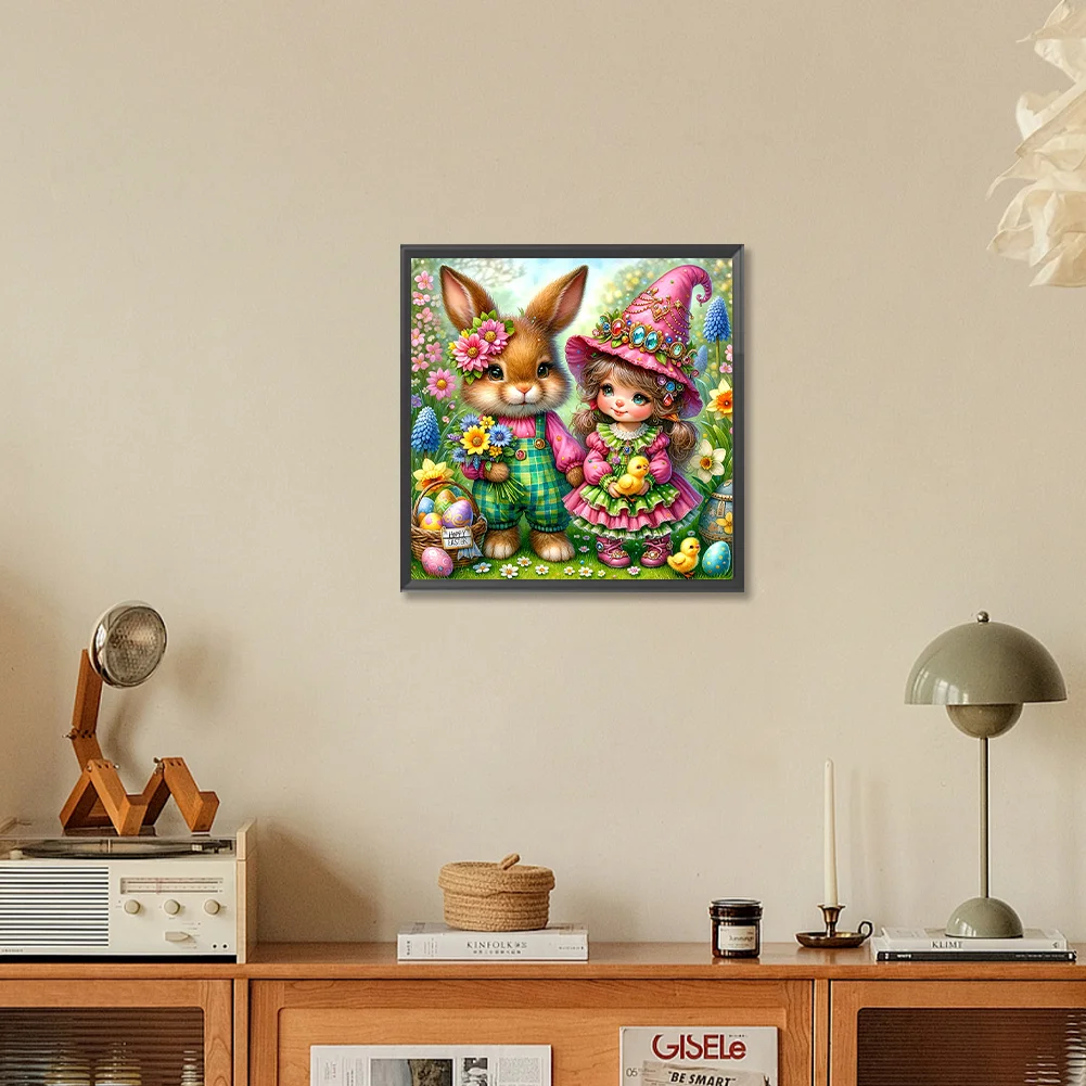 Diamond Painting - Full Round Drill - Easter Rabbit Girl(Canvas|30*30cm)