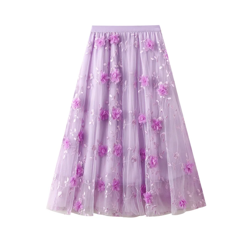 Nigikala Nigikala Yarn Embroidery Heavy Industry Half-Body Skirt Large-Size Dress 2025 Spring New A Word High-Waist Long Skirt 8692