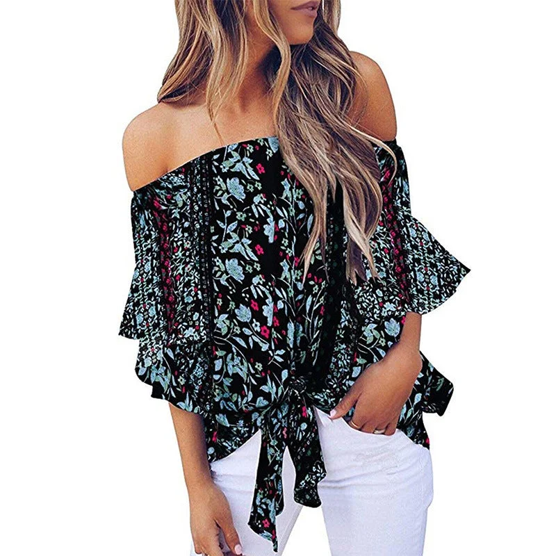 Women's Summer New Sexy One-shoulder Printed Top