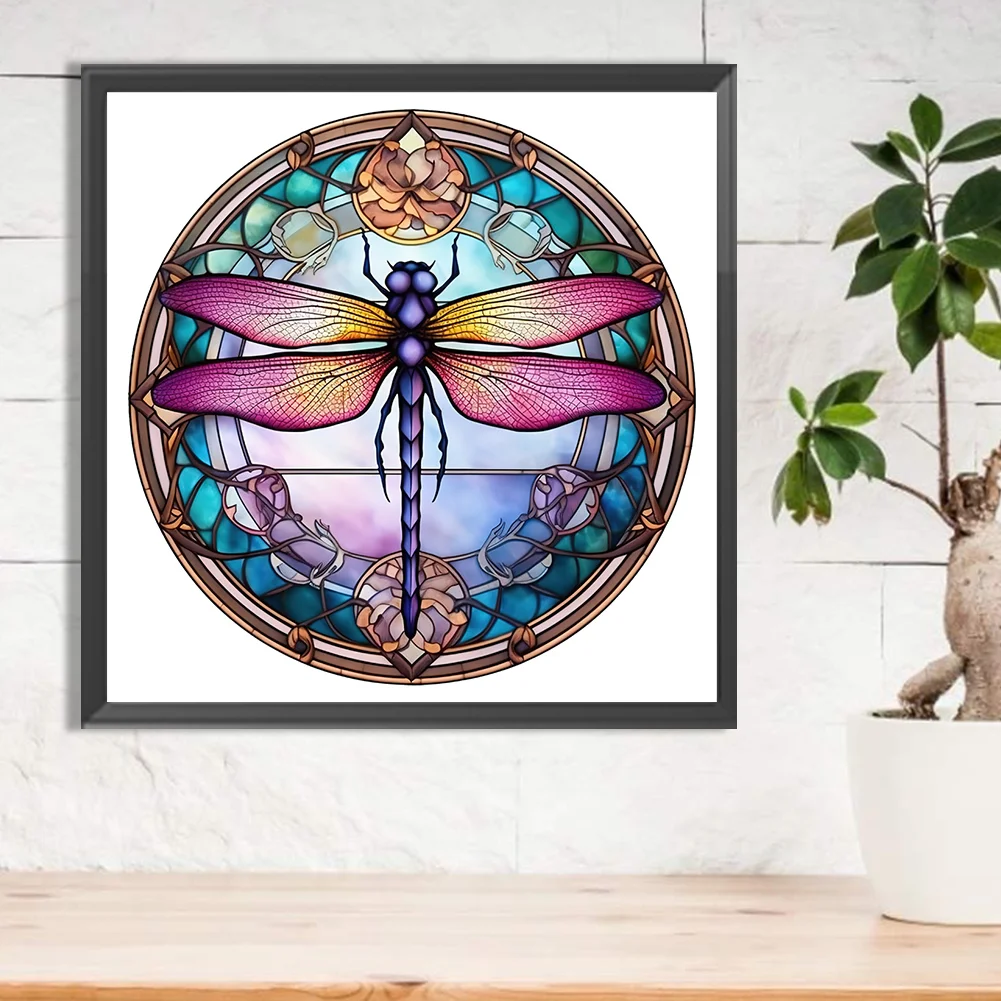 Diamond Painting - Full Round Drill - Stained Glass Dragonfly(30*30cm)