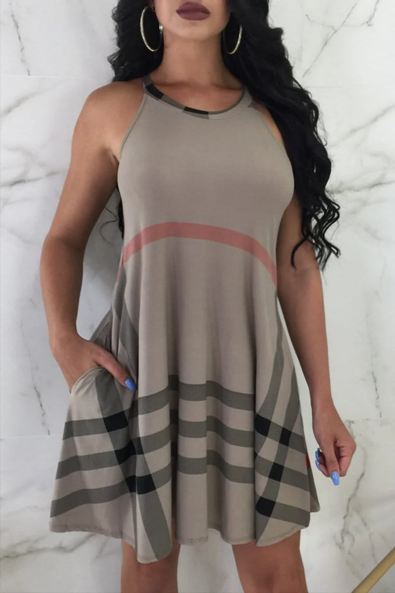 Sexy Plaid Printing Sling Irregular Dress