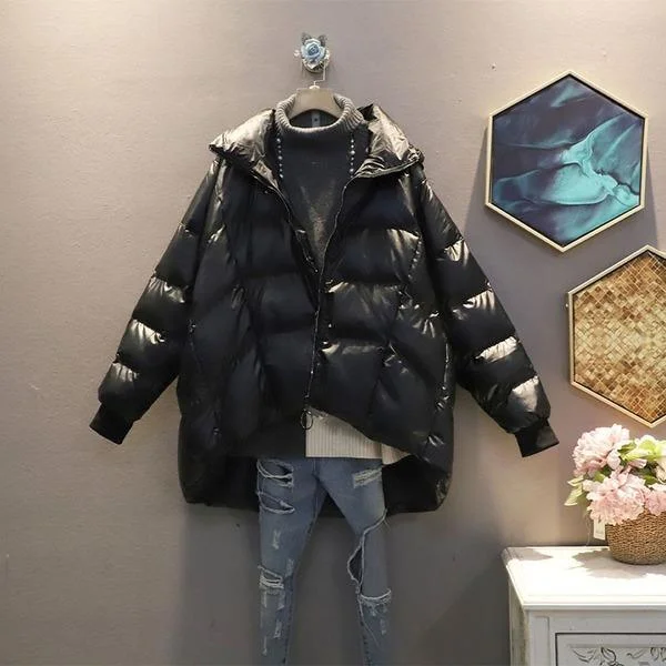 Solid Color Casual Parka Simplicity Temperament Loose Hooded Collar Women Top Winter E Keep Warm Fashion