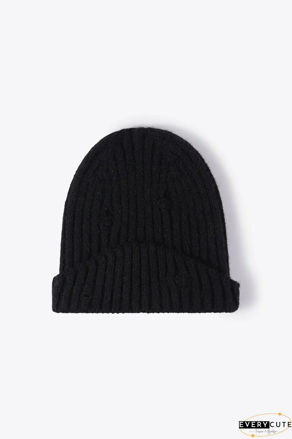Distressed Rib-Knit Beanie