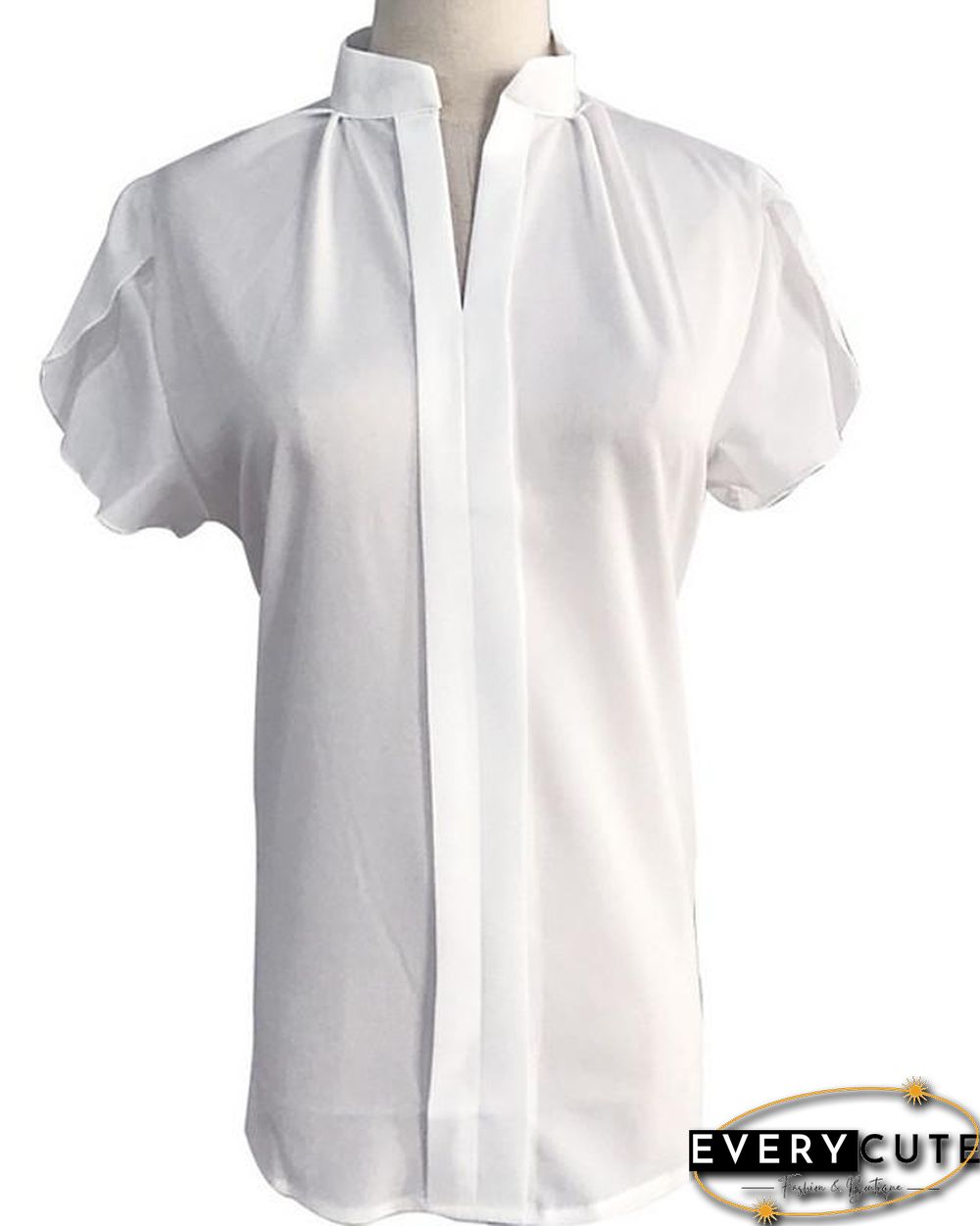 Women's Blouse Shirt Solid Colored V Neck Standing Collar Tops Basic Top White Blue Red-0204810