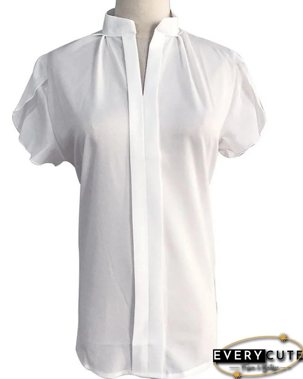 Women's Blouse Shirt Solid Colored V Neck Standing Collar Tops Basic Top White Blue Red-0204810