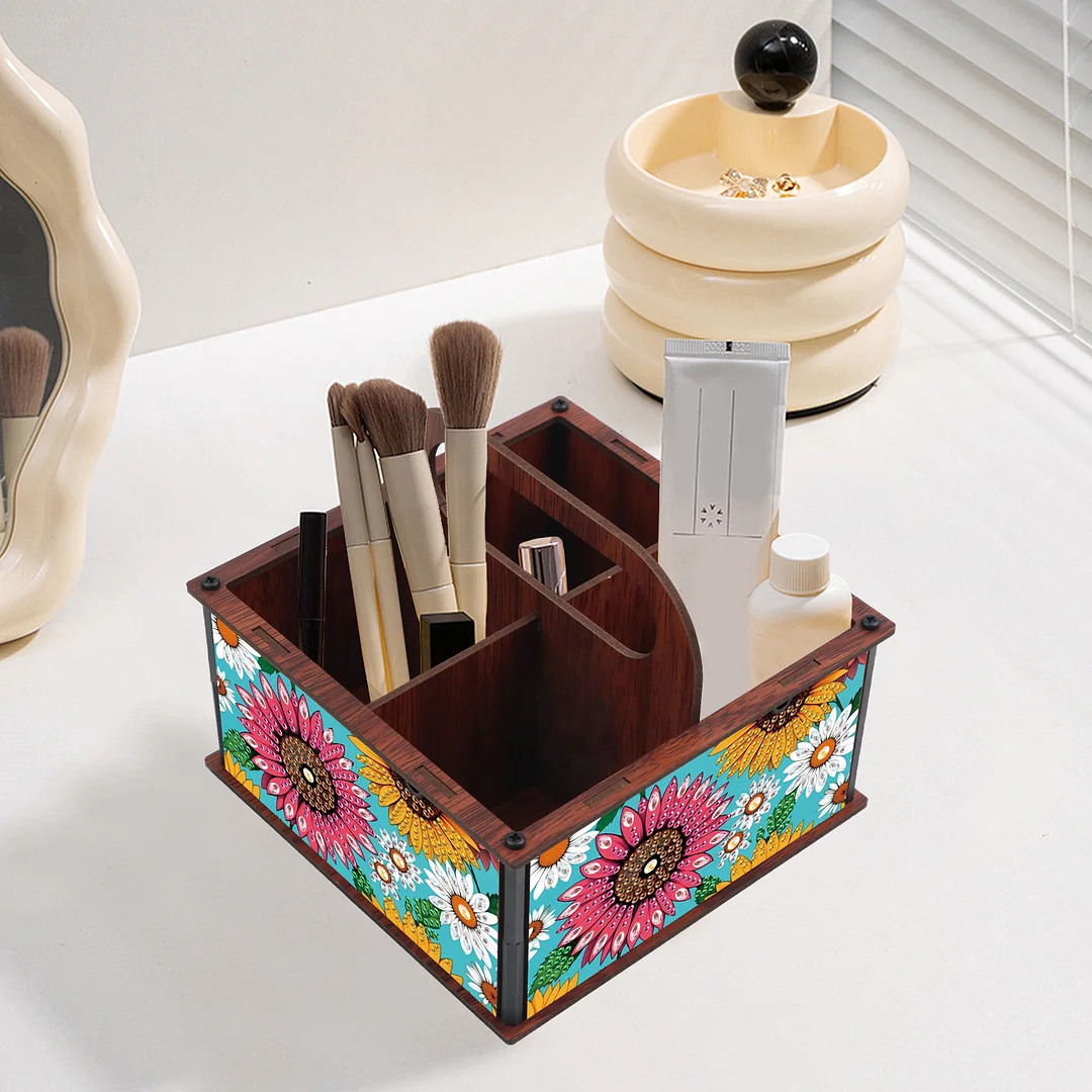 DIY Flower Wooden Diamond Painting Handheld Storage Box Kit Tabletop Art Decor
