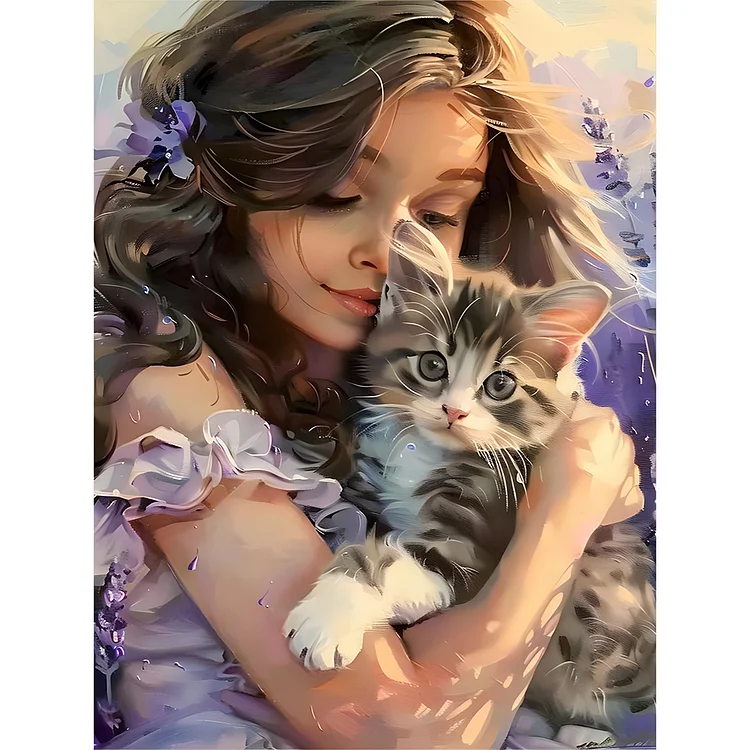 Girl Kitten 30*40CM (Canvas) Full Round Drill Diamond Painting gbfke