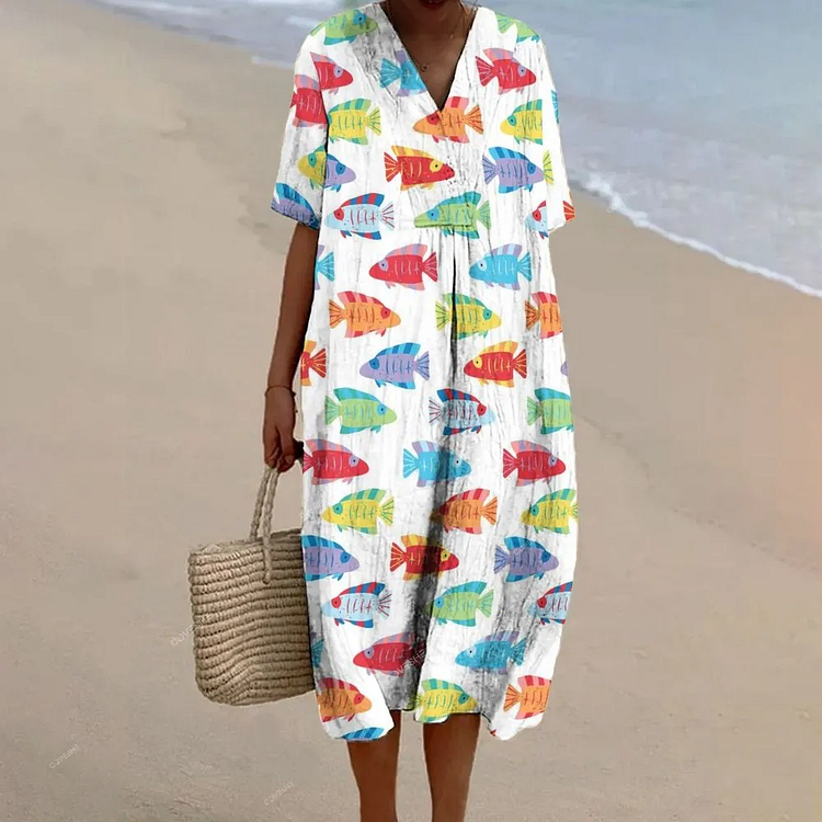 Women's Funny Art Fish Pattern Art Print Flowy Dress