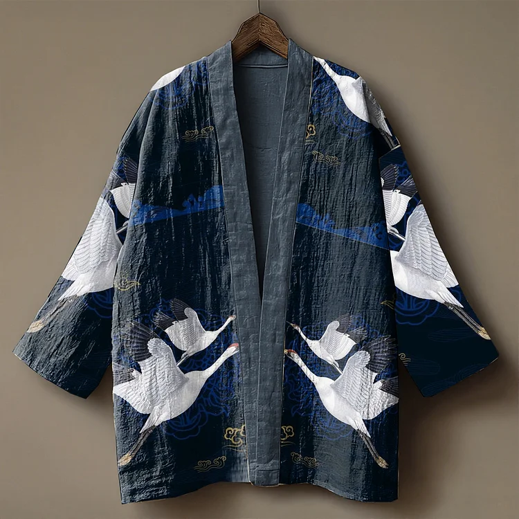 Oriental Ink Painting Art Embroidery Linen Kimono Cardigan