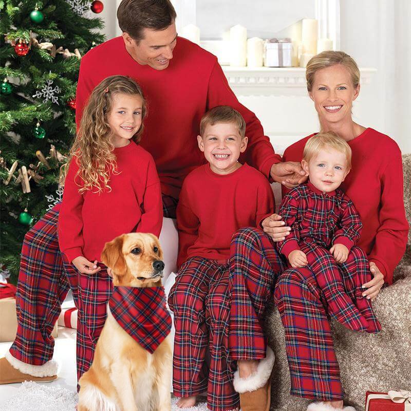 Stewart Buffalo Plaid Flannel Matching Family Pajamas (with Pet Dog Clothes)