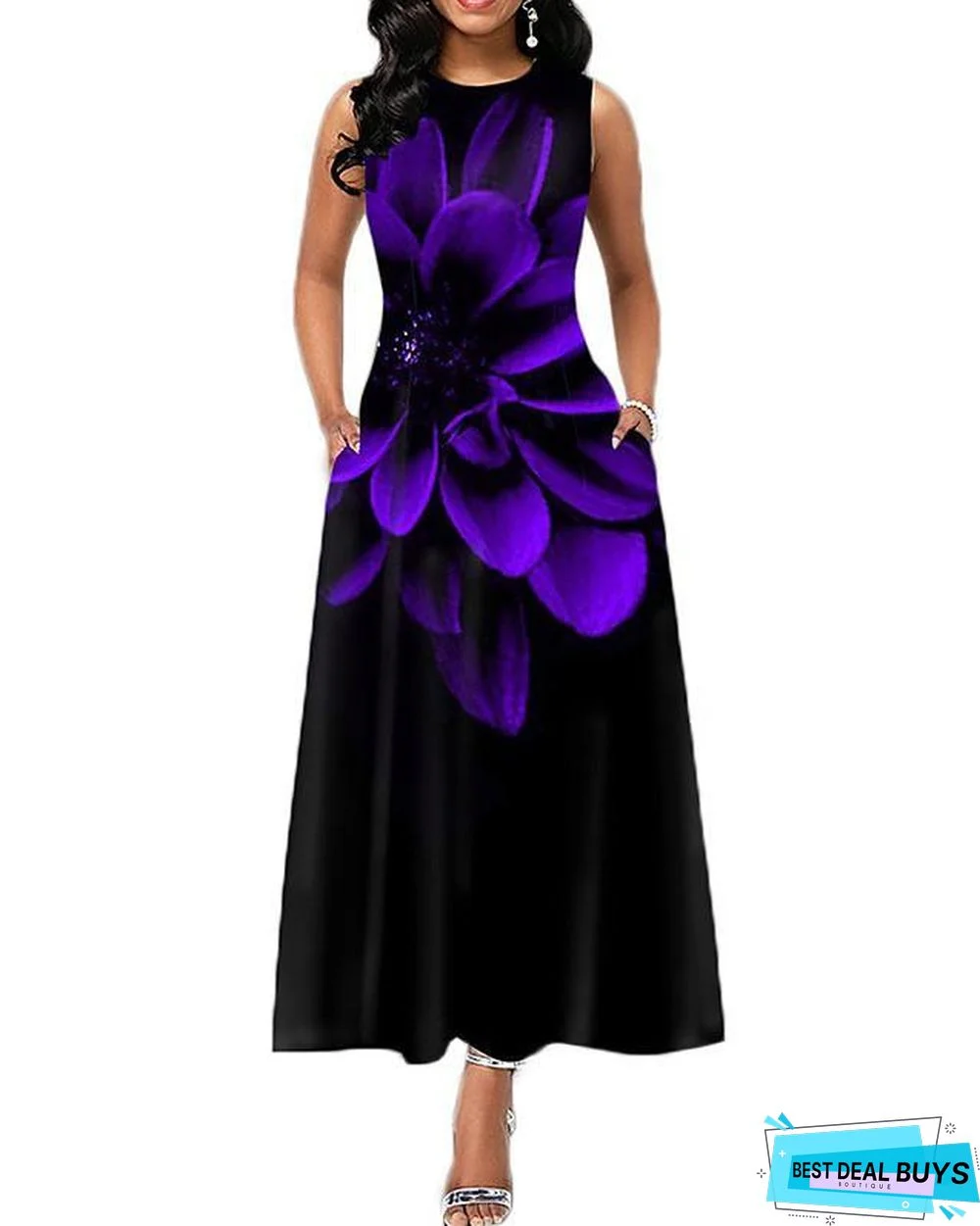 Women's A-Line Dress Maxi Long Dress Sleeveless Print Summer Casual White Black Blue Purple Wine Green White Dresses