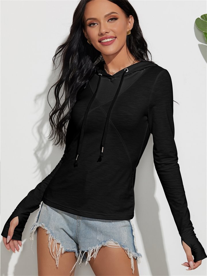 Bamboo Knotted Cotton Hooded Sweatshirt Fashion Thin Women's Autumn Long-sleeved Solid Color T-shirt Bottoming Shirt Top -vasmok