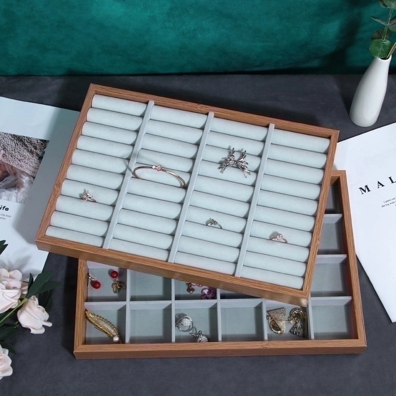 Modern Style Rectangle Wood Flannel Jewelry Rack