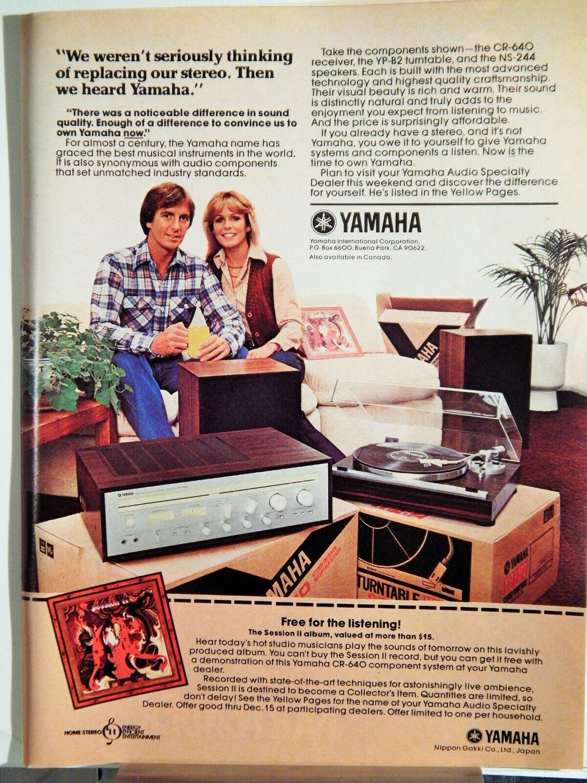 YAMAHA STEREO SYSTEM / THERMOS BARTENDER ORIGINAL VTG 1979 Photo Poster painting AD,