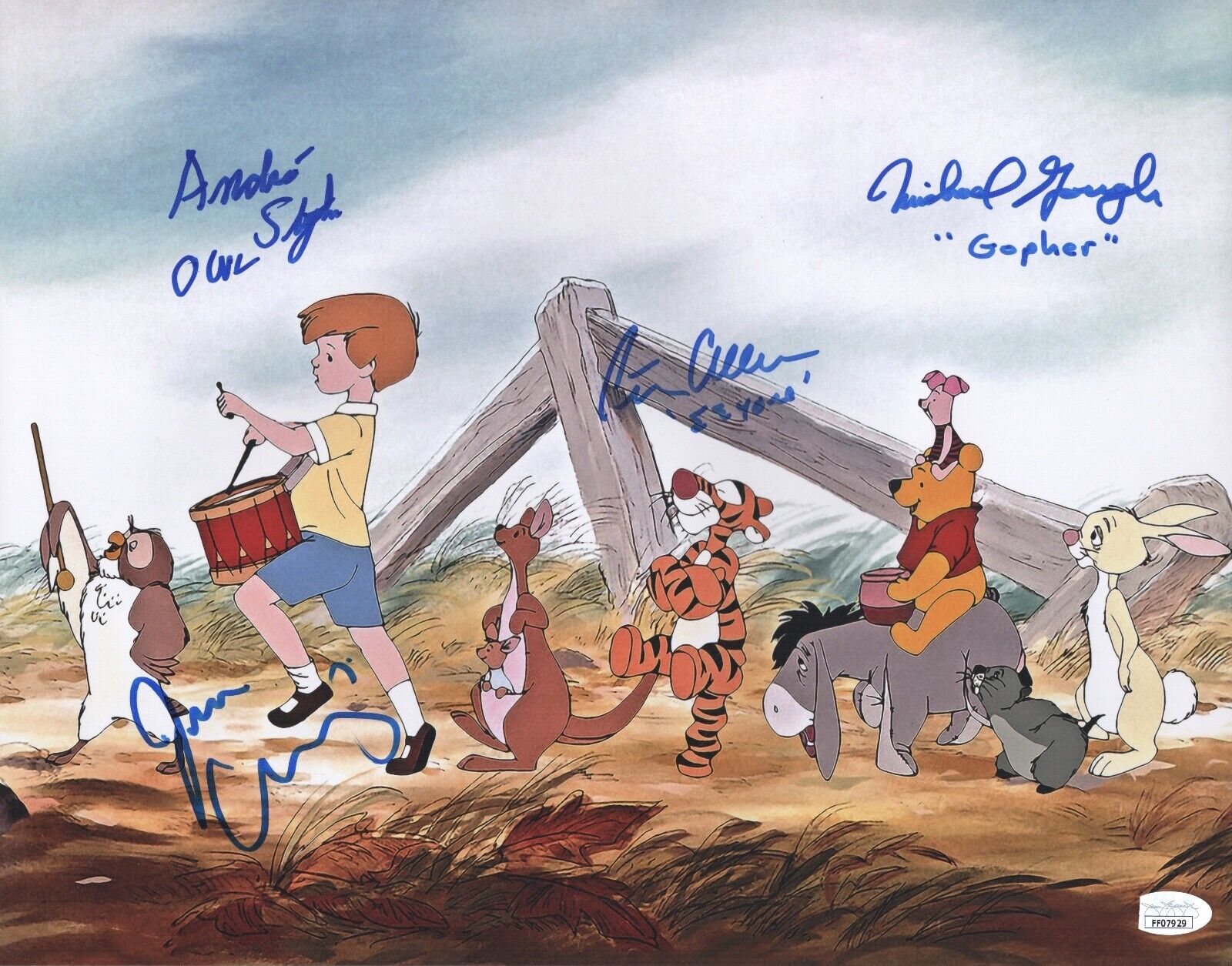 JIM CUMMINGS & PETER CULLEN Cast X4 Signed WINNIE THE POOH 11x14 Photo Poster painting JSA COA