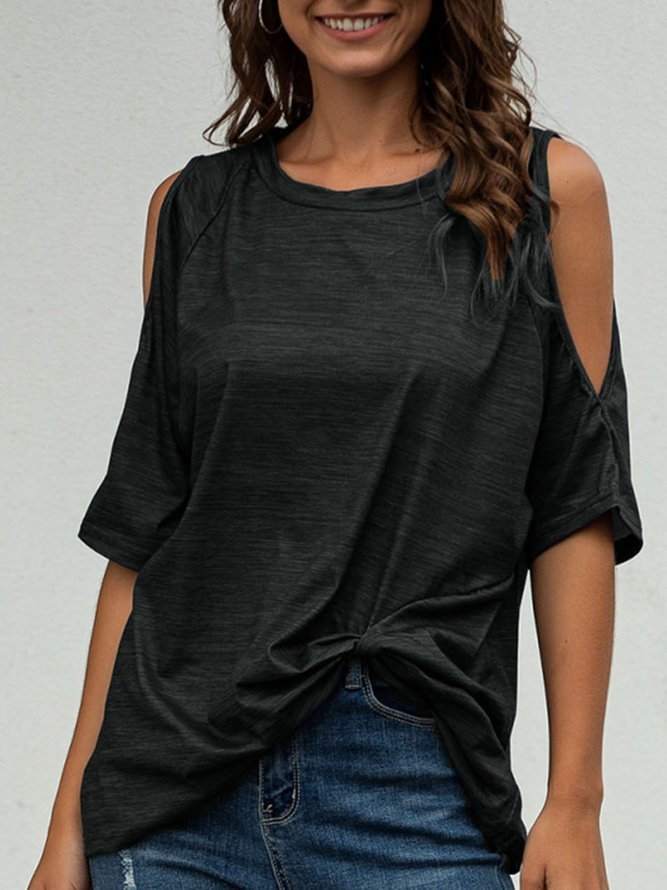 Casual Cold Shoulder Knot Front Shirts & Tops