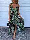 Split-Front Floral Printed Condole Belt Maxi Dress