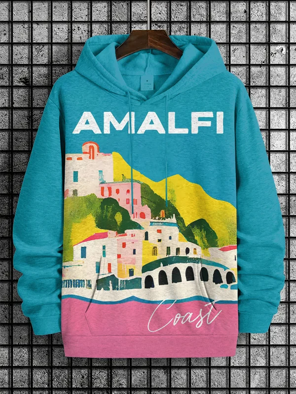 Men's Amalfi Coast Italy Coastline Landscape Art Print Hooded Sweatshirt