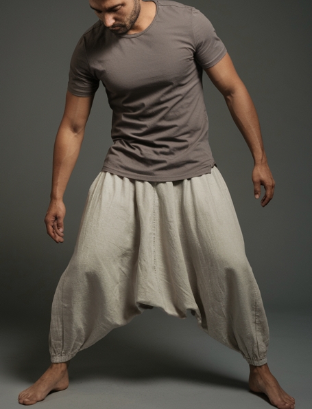 Men's Retro Casual Cotton and Linen Loose Pocket Harem Pants