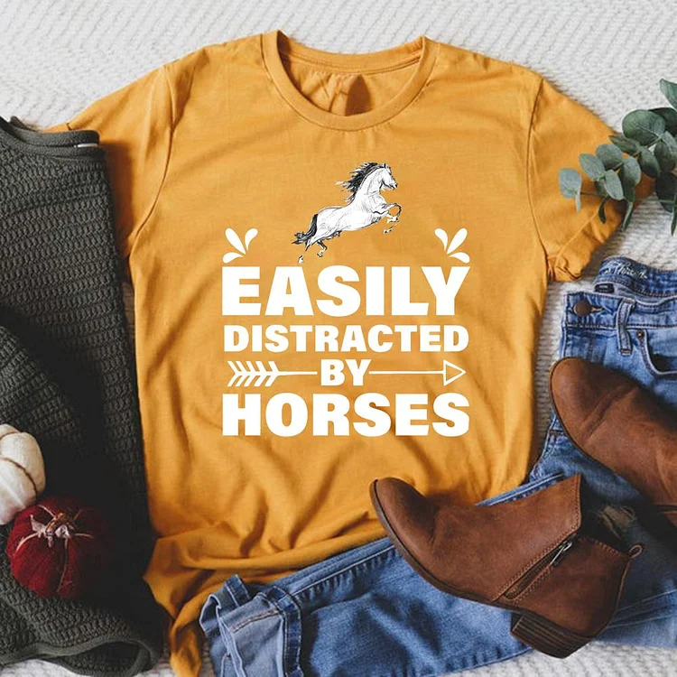 Easily Distracted By Horses Round Neck T-shirt