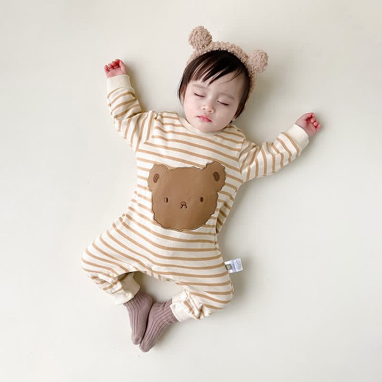 Baby Striped Bear Patch Newborn Romper