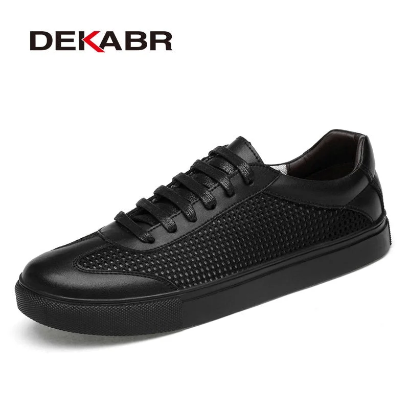 DEKARB Brand Casual Shoes Luxury Men Flats Fashion Breathable Sneakers Lace Up Genuine Leather Shoes Footwear Big Size 38-46