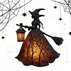 Resin Halloween Witch LED Lights Battery/USB Charging Handcrafted Stained Glass Witch Lamps Multi-Purpose Colorful Witch Desktop Statue Halloween & Year-Round Home Decor