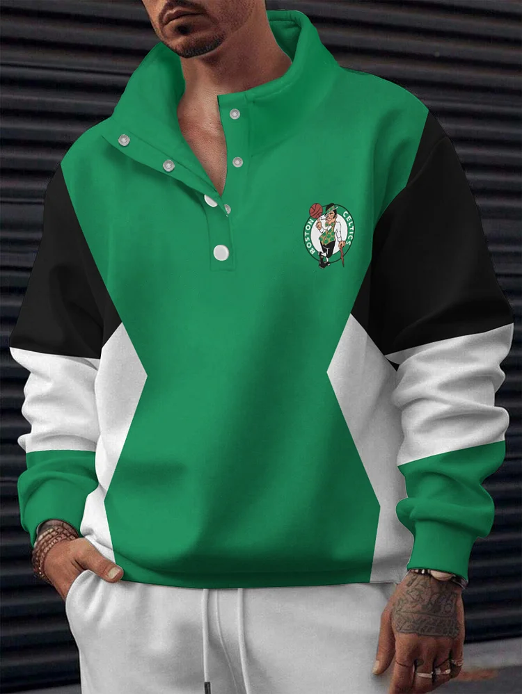 Boston Celtics 2025 New Design Casual Snap Mockneck Pullover