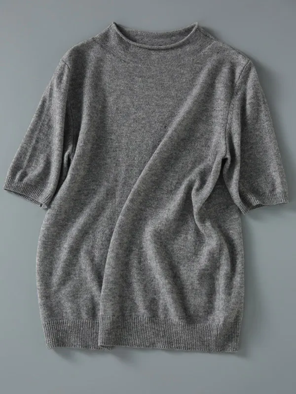 Casual Short-Sleeved Solid Color Sweater