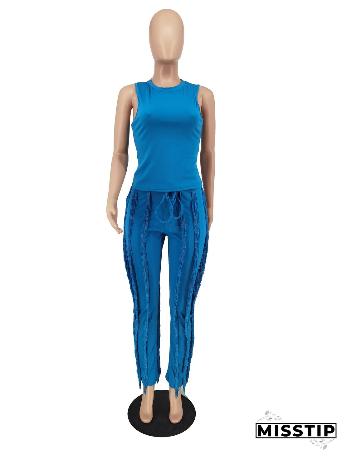 Women's Solid Color Tassel Two Piece Suit