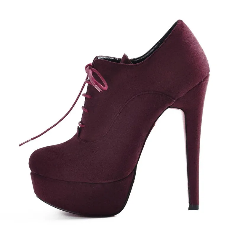 Onlymaker Women's Platform Sexy High Heel Ankle Boots Lace Up Stiletto Comfortable Party Flock Booties Plus Size US5~US15