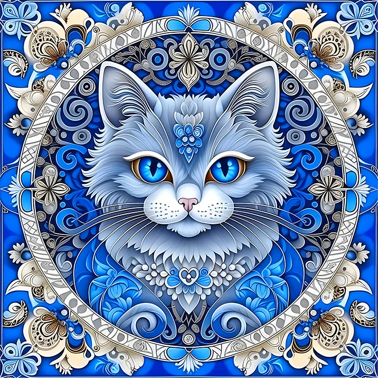 Cat With Mandala Pattern 30*30CM (Canvas) Full Round Drill Diamond Painting gbfke