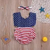 Baby Girls 4th of July Independence Day Stars Striped Backless Rompers