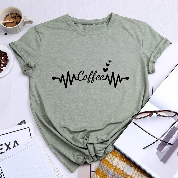 Heartbeat Coffee Round Neck T-shirt