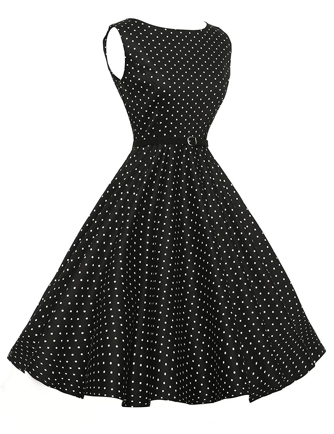 1950s Dress Boatneck Sleeveless Vintage Tea Dress with Belt