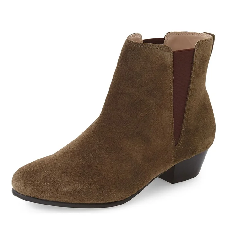 Brown Chelsea Boots Round Toe Vegan Suede Short Ankle Boots |FSJ Shoes