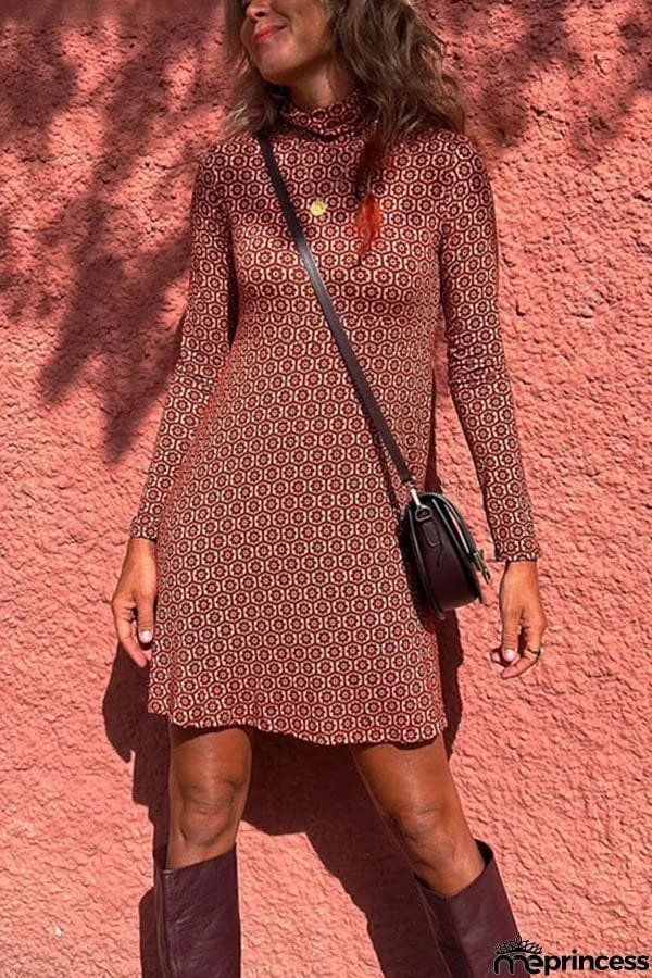 Moment In Time Printed High Neck Mini Dress