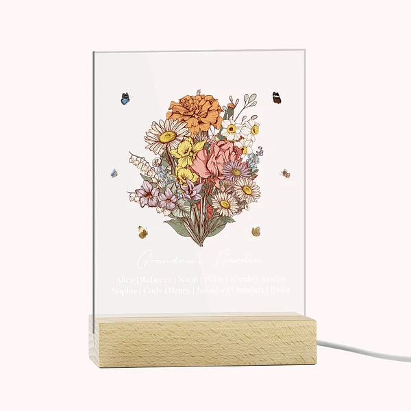 Personalized Bouquet LED Light Wood Base Acrylic Brand