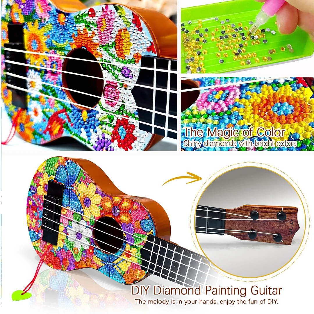 DIY Wooden Guitar Diamond Art Ornament Unique for Musicians (Flower Butterfly)
