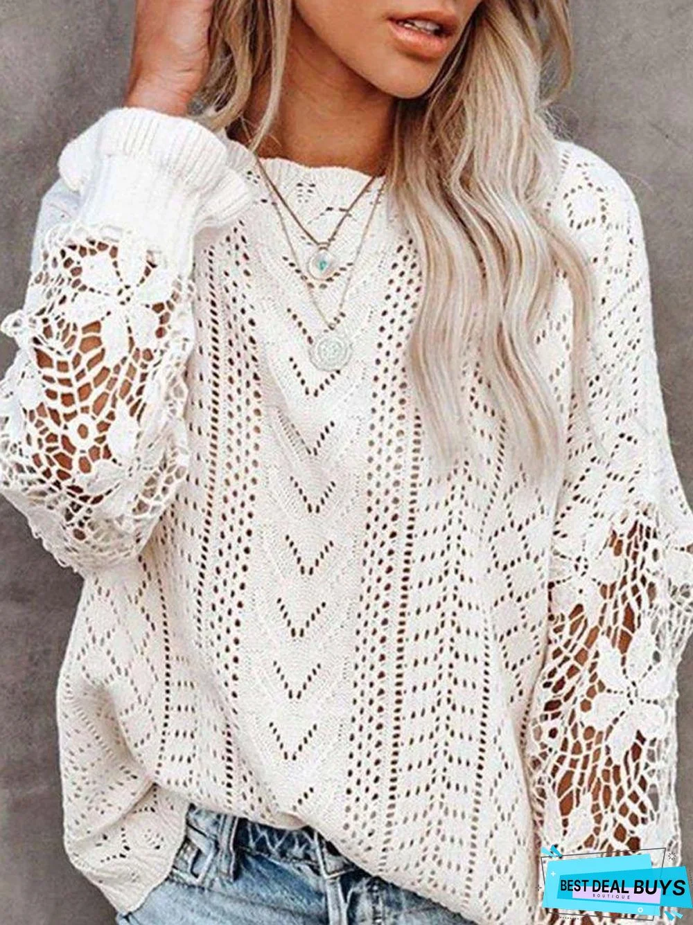 Crew Neck Elegant Plain Sweater