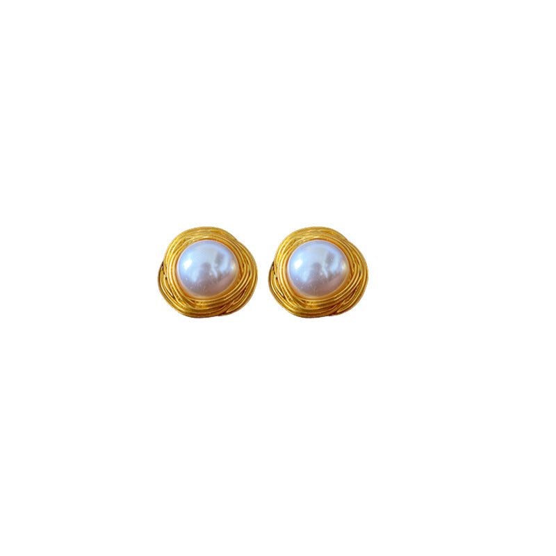 Medieval Pearl Geometric Alloy Electroplating Earrings