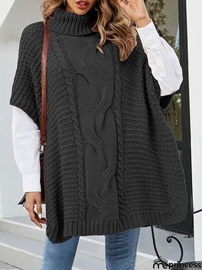 Cable-Knit Half Sleeve Turtleneck Sweater