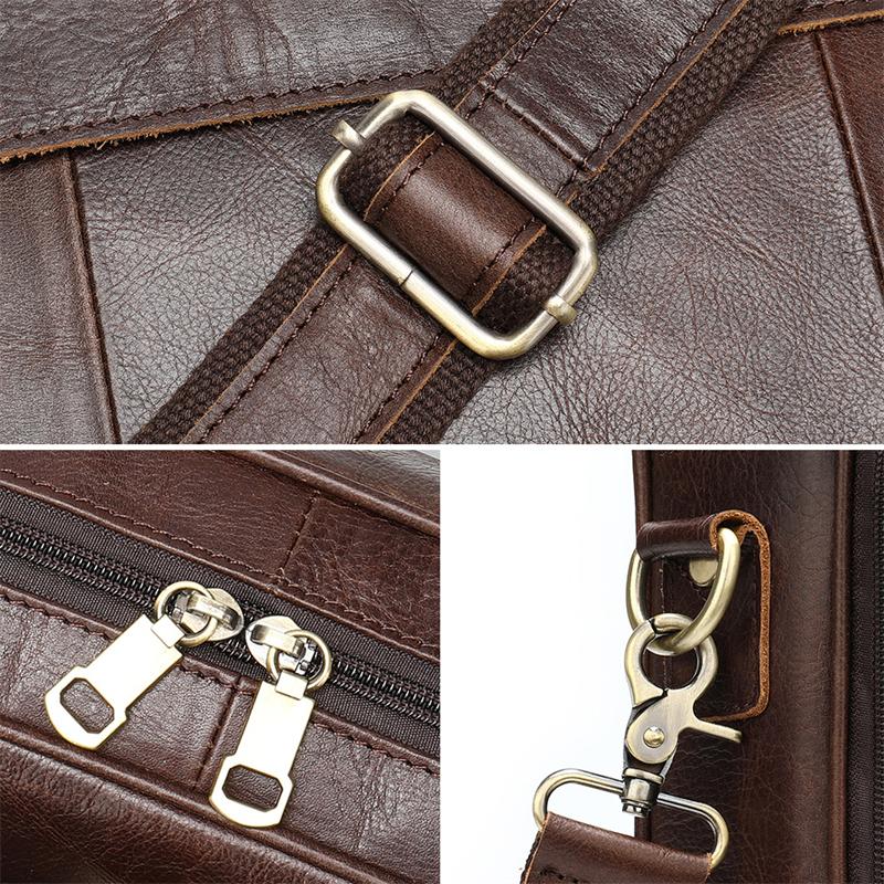 Casual Business Solid Color Handbag 15.6-Inch Computer Bag Leather Crossbody Bag