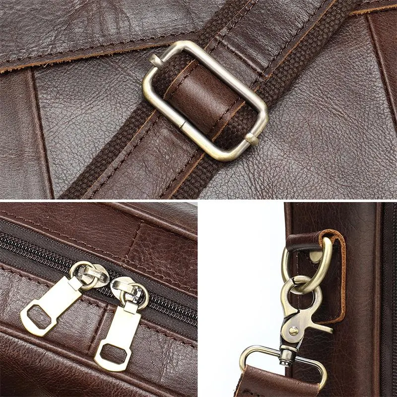Casual Business Solid Color Handbag 15.6-Inch Computer Bag Leather Crossbody Bag