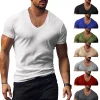 Mens Solid Color Classic V-neck Basic Tee by Inlyline