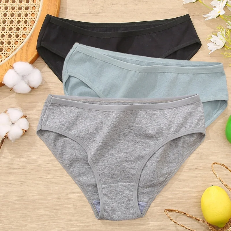 FINETOO 3Pcs Women Cotton Panties Comfortable Briefs Ladies Low-rise Underpants S-XL Girls Underwear Fashion Plus Size Panty New
