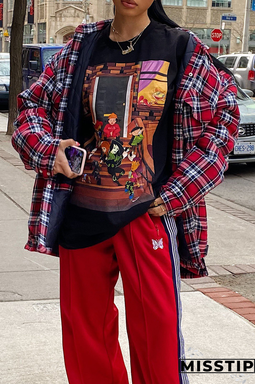 Black Fashion Street Print Patchwork O Neck T-Shirts